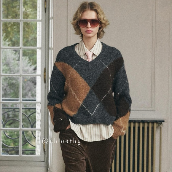Zara KNIT ARGYLE SWEATER